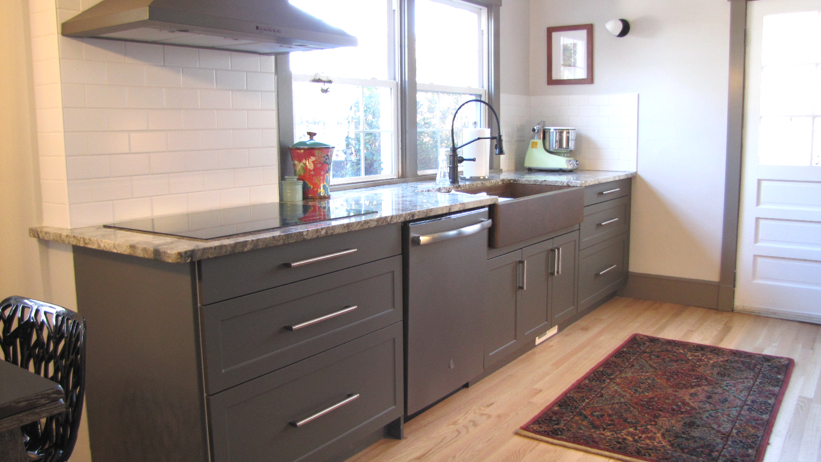IKEA Kitchen cabinets with hammered copper apron sink